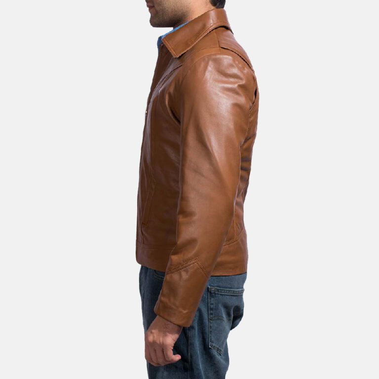 Mens Old School Brown Leather Jacket 3-1491382349631